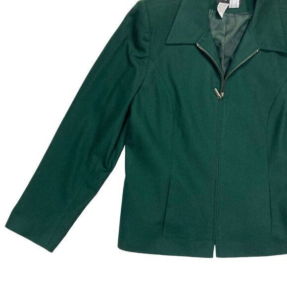Sag Harbor Front Zip Blazer Womens Sz 18 Green Wool Classic Preppy Career Jacket - Picture 3 of 16